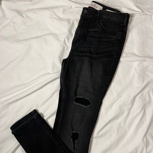 Hollister black high rise super skinny jeans with rips